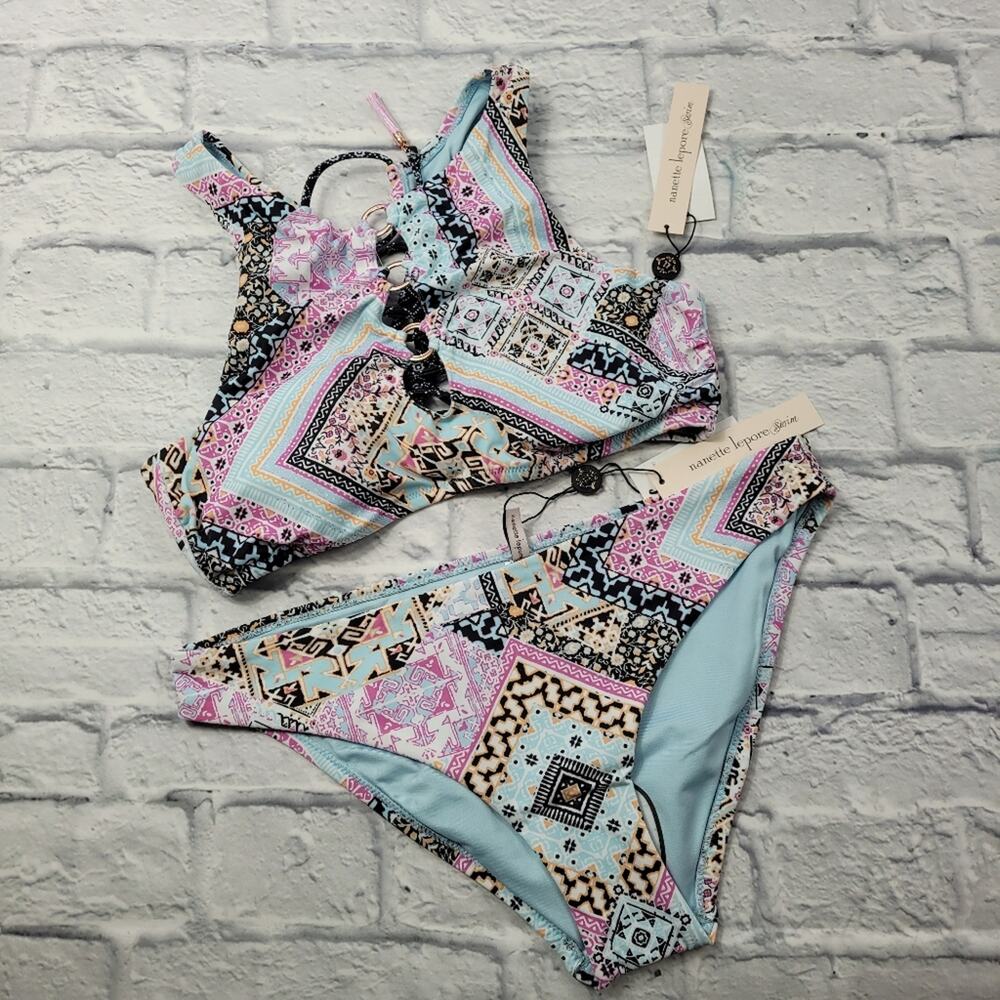 Nanette Lepore High Neck Laced Marrakesh Megerie Hannah Bikini size 10